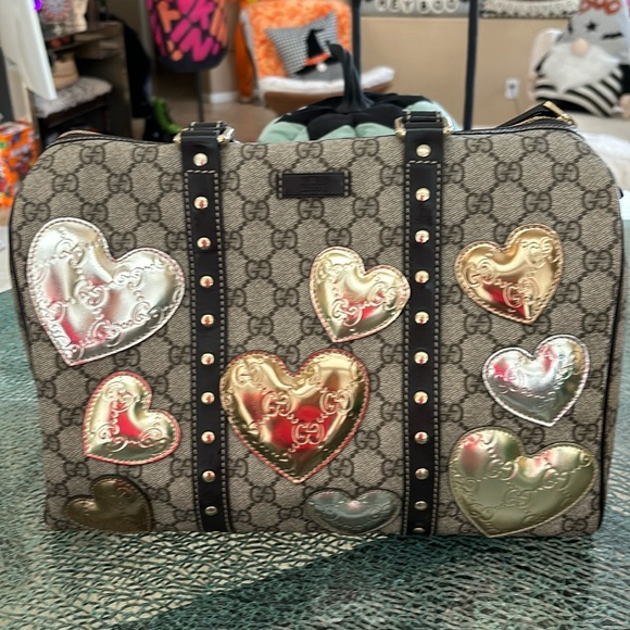 Gucci Handbags - GUCCI GG C Canvas Limited Edition Heart Pattern Boston Bag Brown Leather NWOT